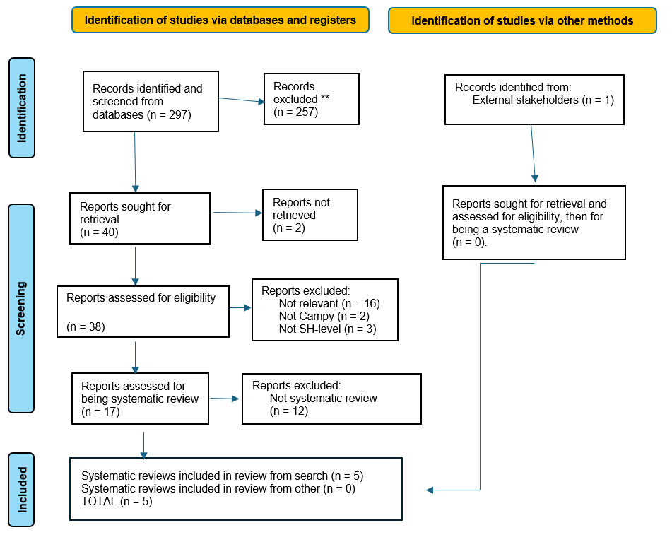 A flowchart showing the method used for screening papers for review, using PRISMA guidelines.