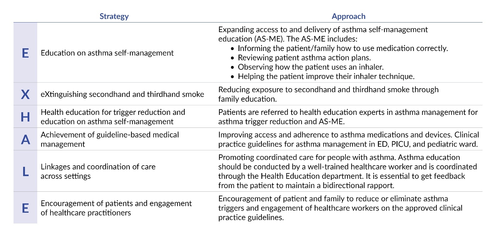 Figure 1. EXHALE Strategy Framework and Project Approach.