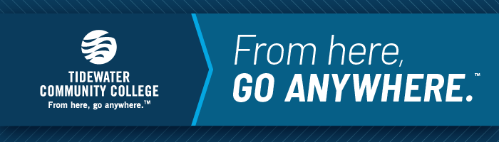 Email header image containing the Tidewater Community College logo over a textured background with their tagline: From here, go anywhere.