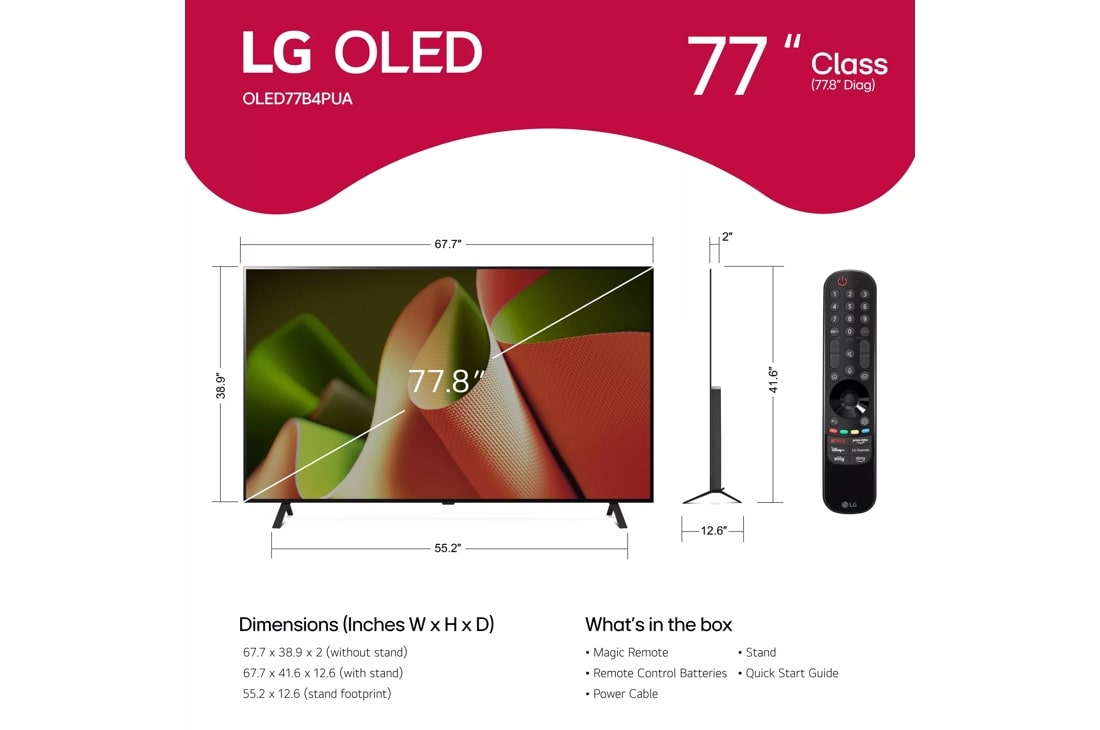 Model: OLED77B4AUA | LG Electronics 77Inch Class OLED B4 Series TV with webOS 24