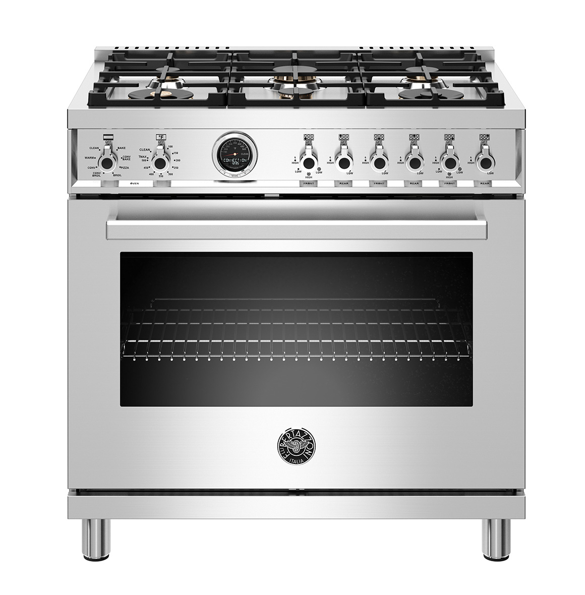 Bertazzoni 36" Professional Series range - Electric self clean oven - 6 brass burners