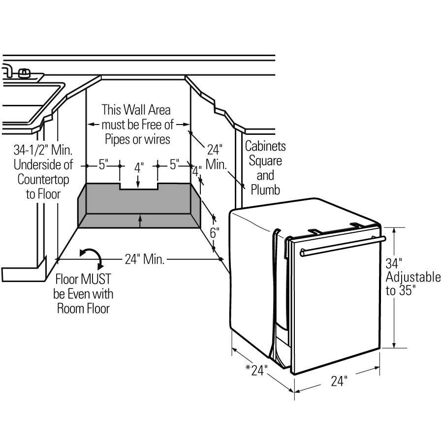 undercounter dishwasher dimensions