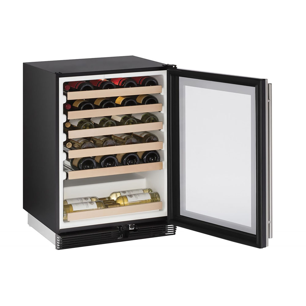 Model: U-1024WCS-00B | U-Line 24-In. 1000 Series Stainless Frame Wine Captain with Reversible Door Hinge