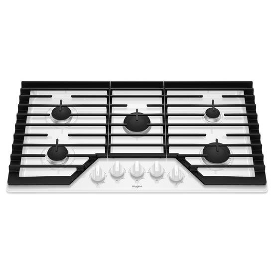 Model: WCG55US6HW | Whirlpool 36-inch Gas Cooktop with EZ-2-Lift™ Hinged Cast-Iron Grates