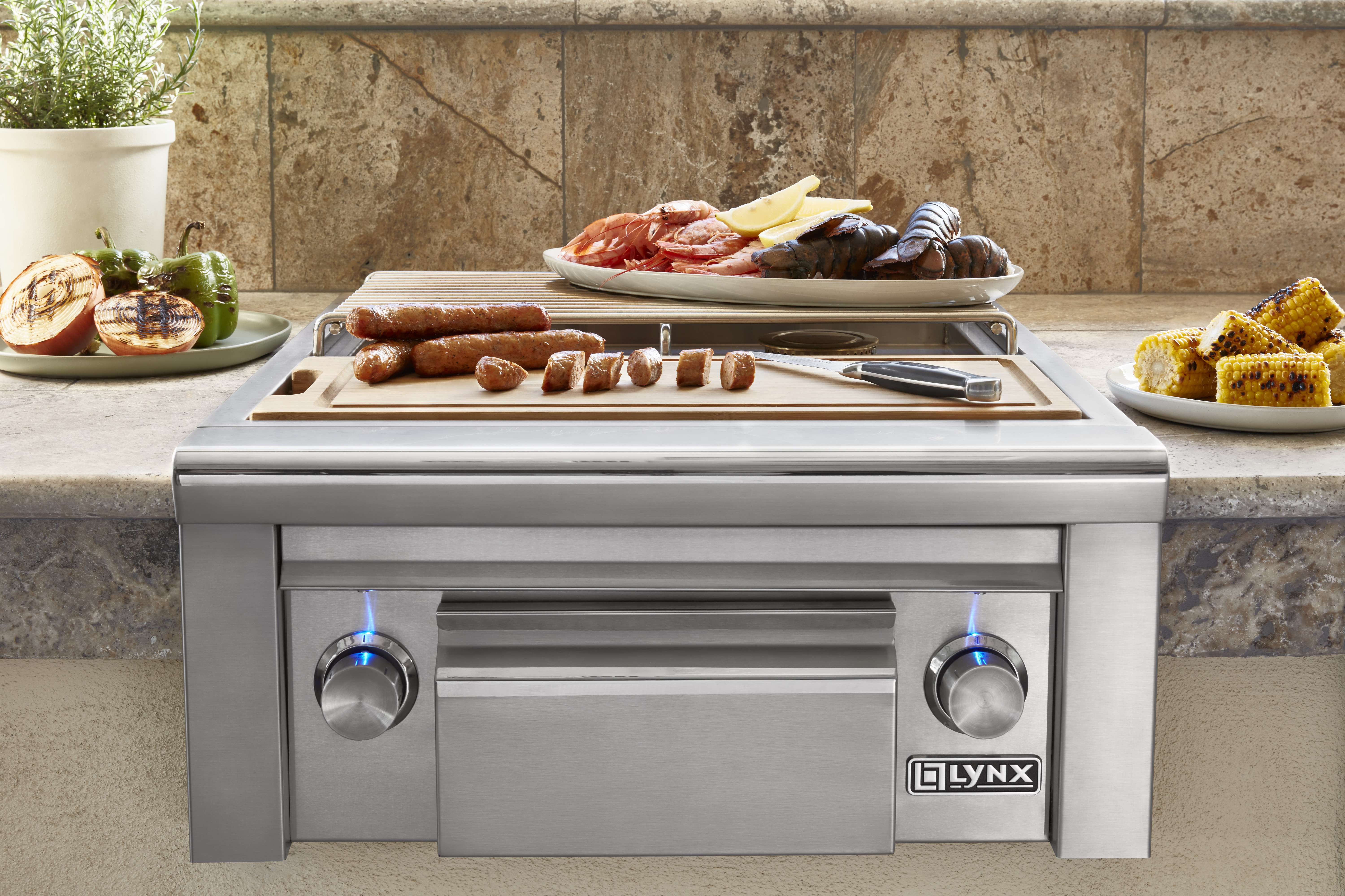 Model: LSB2PC-1-NG | Lynx Professional Prep Center with Double Side Burner - NG