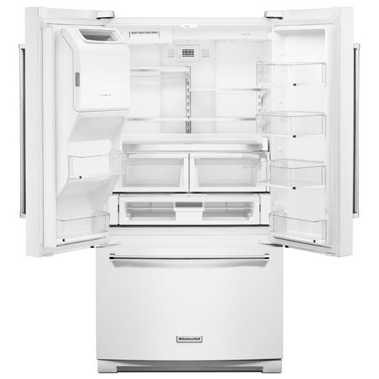 Model: KRFF507HWH | KitchenAid 26.8 cu. ft. 36-Inch Width Standard Depth French Door Refrigerator with Exterior Ice and Water