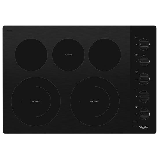 Whirlpool 30-inch Electric Ceramic Glass Cooktop with Two Dual Radiant Elements