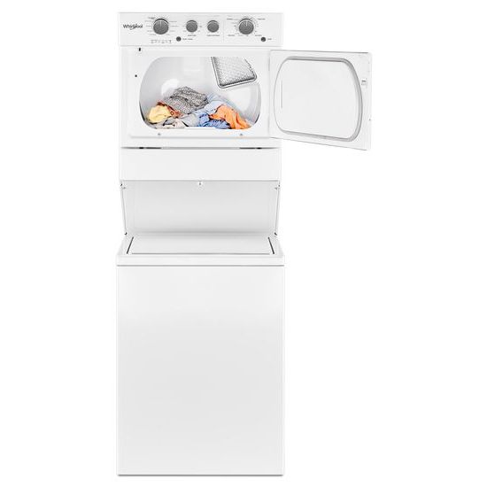 Model: WETLV27HW | Whirlpool 3.5 cu.ft Long Vent Electric Stacked Laundry Center 9 Wash cycles and AutoDry™