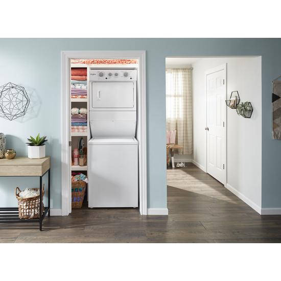 Model: WGTLV27HW | Whirlpool 3.5 cu.ft Long Vent Gas Stacked Laundry Center 9 Wash cycles and Wrinkle Shield™