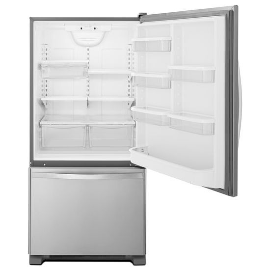 Model: WRB322DMBM | Whirlpool 33-inches wide Bottom-Freezer Refrigerator with SpillGuard™ Glass Shelves - 22 cu. ft