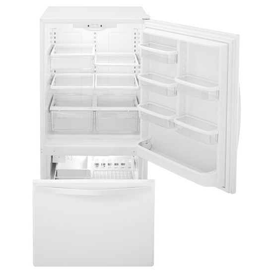 Model: WRB329DMBW | Whirlpool 30-inches wide Bottom-Freezer Refrigerator with SpillGuard™ Glass Shelves - 18.7 cu. ft.