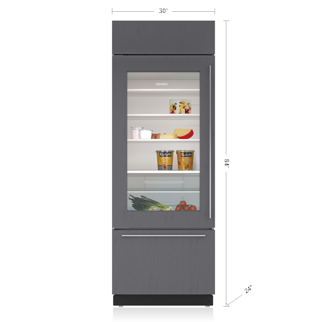 Model: BI-30UA/O-LH | Sub-Zero 30" Classic Over-and-Under Refrigerator/Freezer with Glass Door - Panel Ready