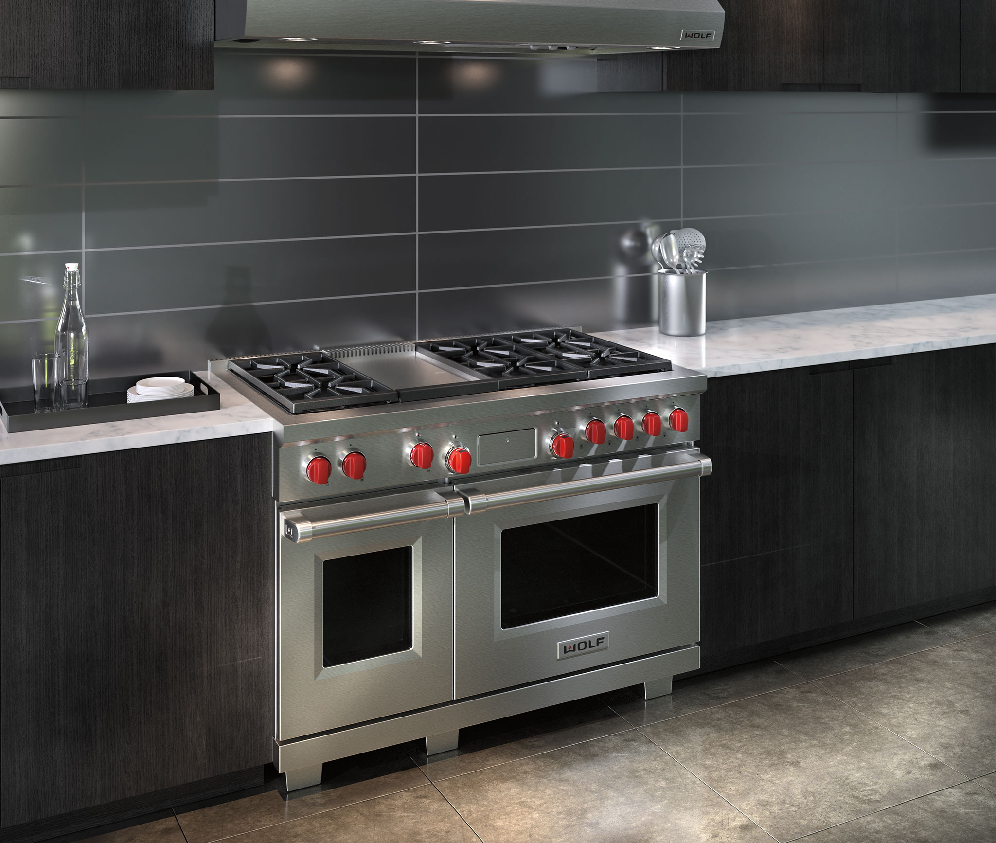 48 Gas Range - 6 Burners and Infrared Griddle Wolf Rangetop