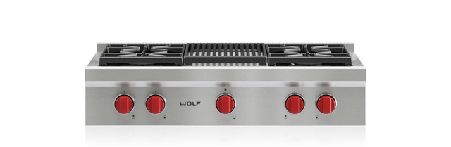 Wolf 36" Sealed Burner Rangetop - 4 Burners and Infrared Charbroiler