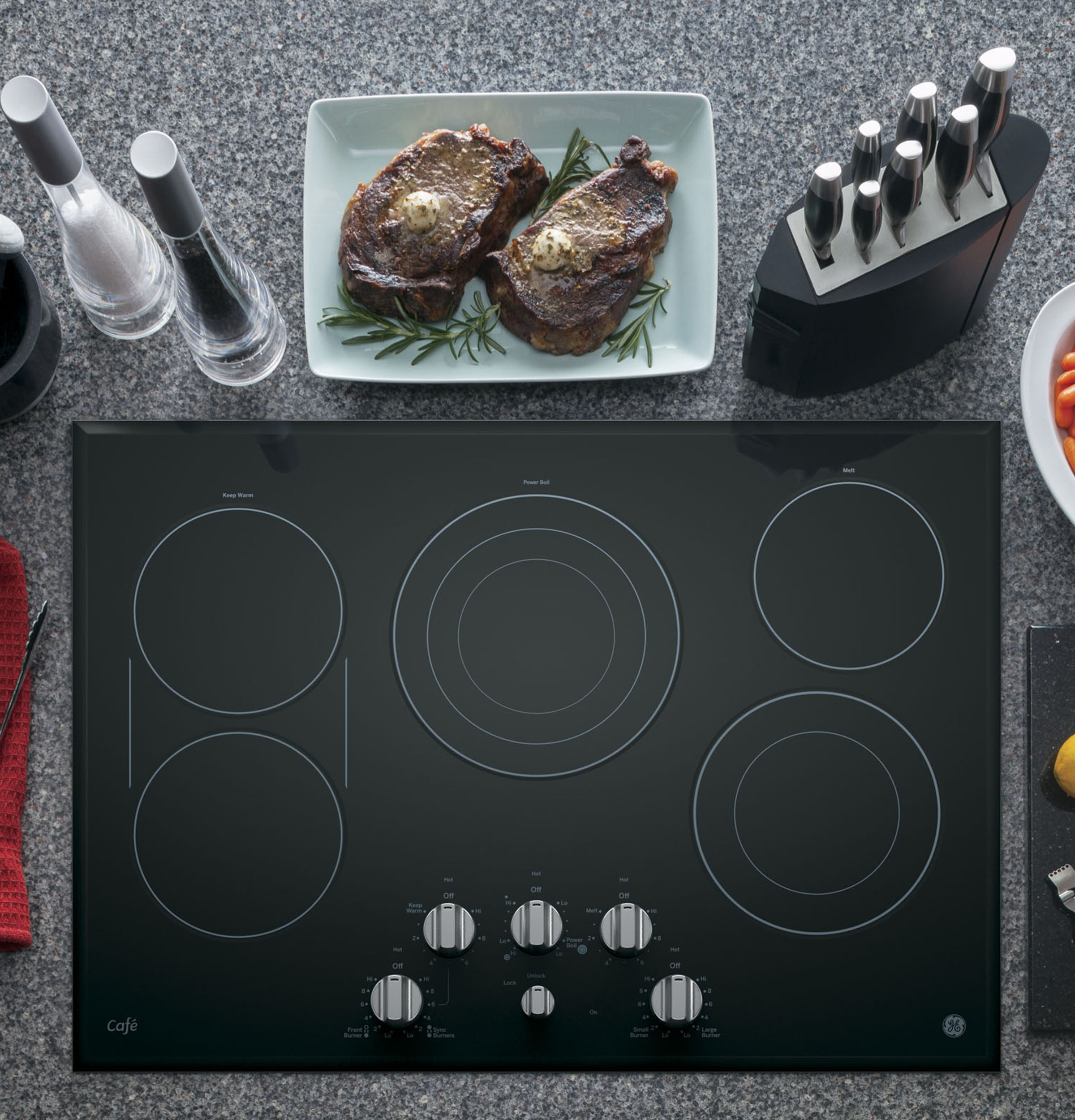 Model: CP9530SJSS | GE Cafe GE Café™ Series 30" Built-In Knob Control Electric Cooktop