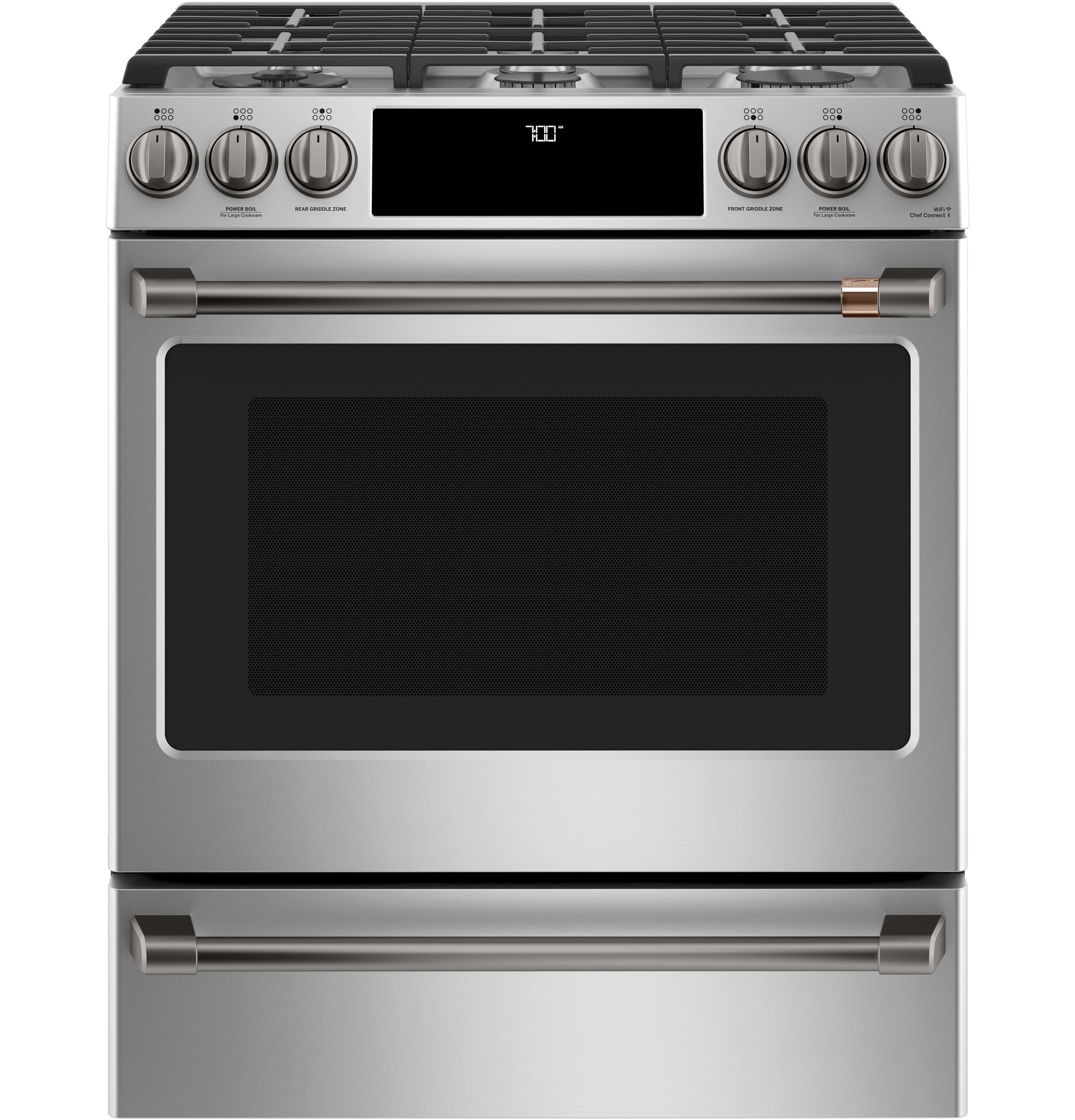 Model: CGS700P2MS1 - SD | Cafe Caf 30" Smart Slide-In, Front-Control, Gas Range with Convection Oven (SCRATCH AND DENT) 