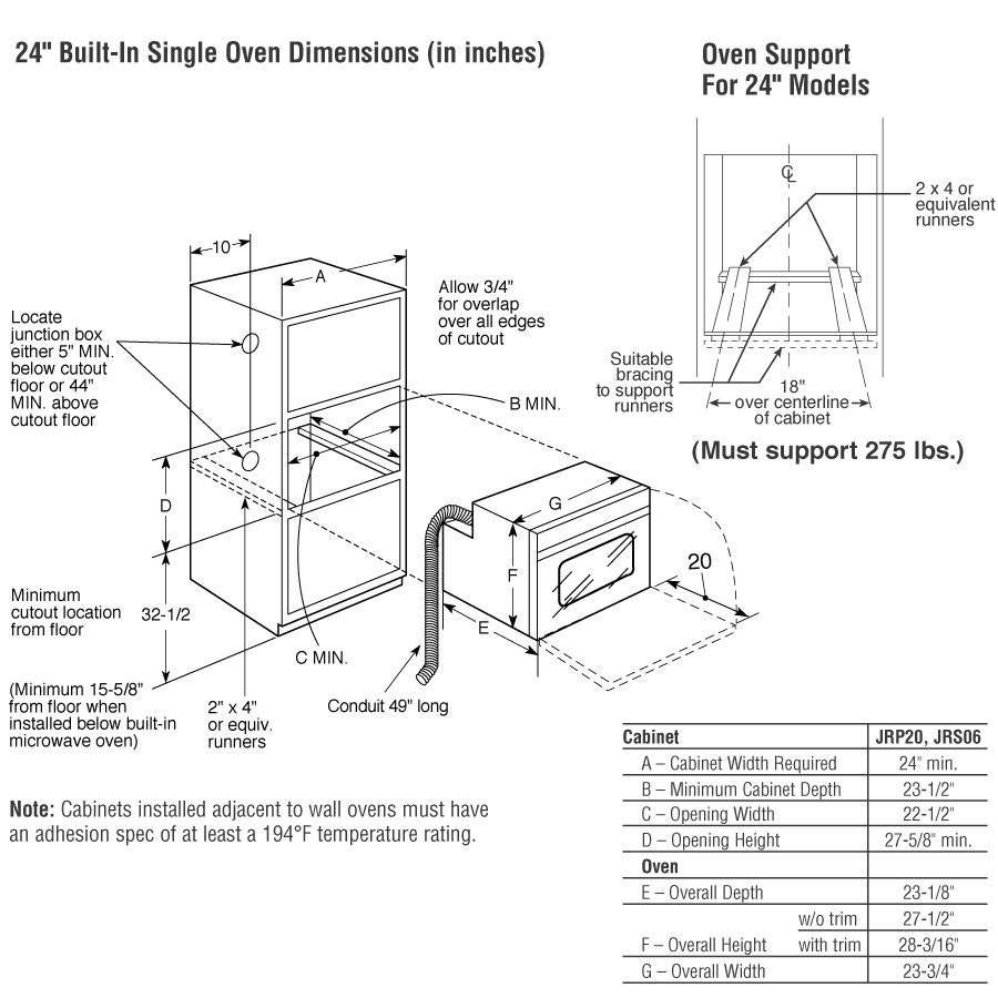 GE JRP20WJWW GE® 24" Electric Single SelfCleaning Wall Oven