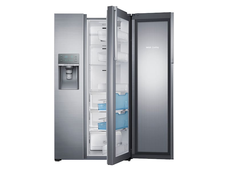 Model: RH22H9010SR | Samsung 22 cu. ft. Counter Depth Side-by-Side Food ShowCase Refrigerator with Metal Cooling 