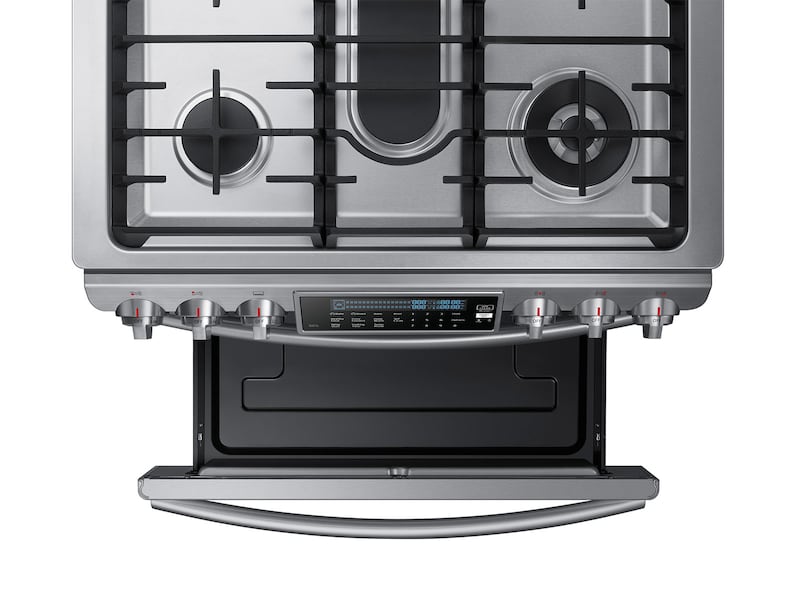 Model: NX58H9500WS-U | Samsung 5.8 cu. ft. Slide-In Gas Range with True Convection
