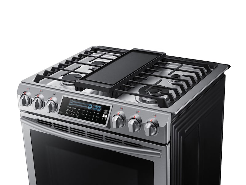 Model: NX58H9500WS-U | Samsung 5.8 cu. ft. Slide-In Gas Range with True Convection