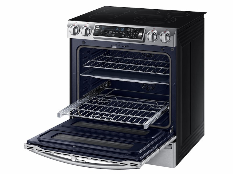 Model: NE58K9850WS | Samsung 5.8 cu. ft. Slide-In Electric Flex Duo™ Range with Dual Door 