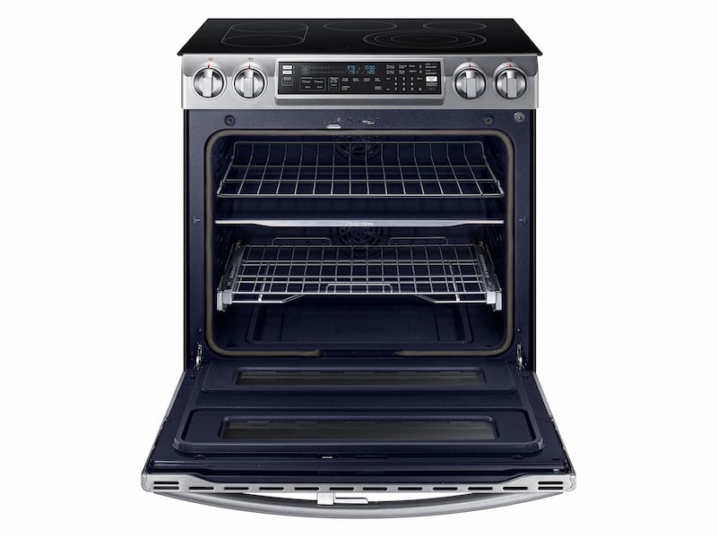 Model: NE58K9850WS | Samsung 5.8 cu. ft. Slide-In Electric Flex Duo™ Range with Dual Door 