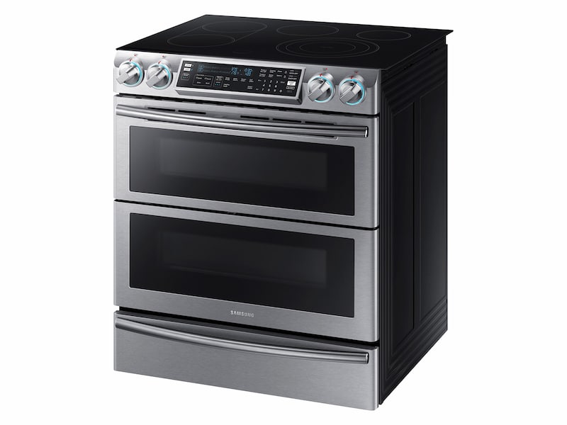 Model: NE58K9850WS | Samsung 5.8 cu. ft. Slide-In Electric Flex Duo™ Range with Dual Door 