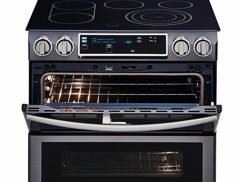 Model: NE58K9850WG | Samsung 5.8 cu. ft. Slide-In Electric Flex Duo™ Range with Dual Door