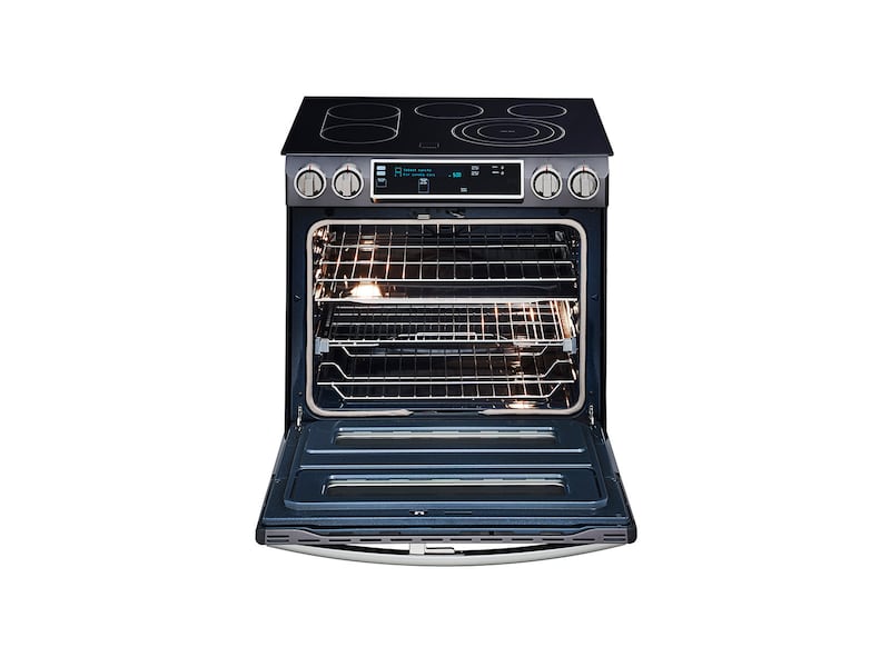 Model: NE58K9850WG | Samsung 5.8 cu. ft. Slide-In Electric Flex Duo™ Range with Dual Door