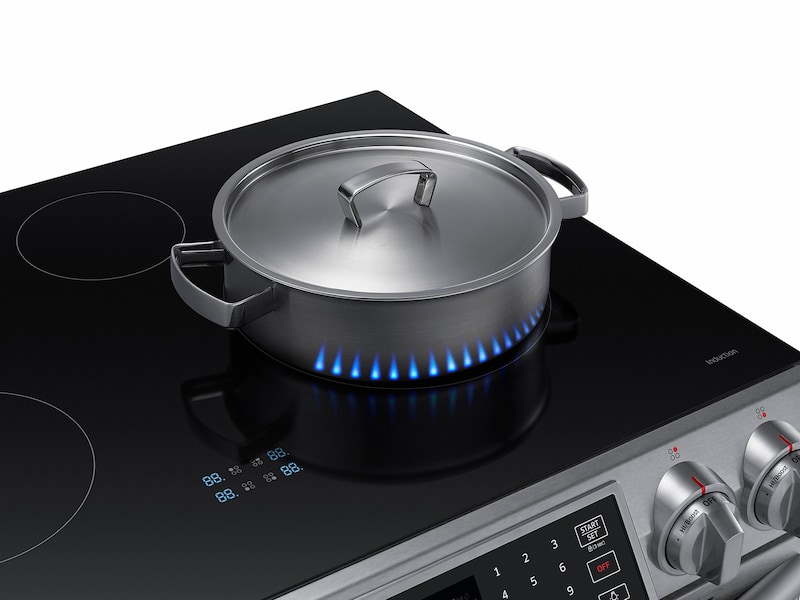 Model: NE58K9560WS | Samsung 5.8 cu. ft. Slide-In Induction Range with Virtual Flame™ Technology in Stainless Steel
