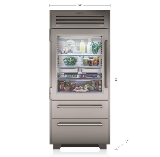 SubZero PRO3650A/RH 36" PRO Refrigerator/Freezer with Glass Door