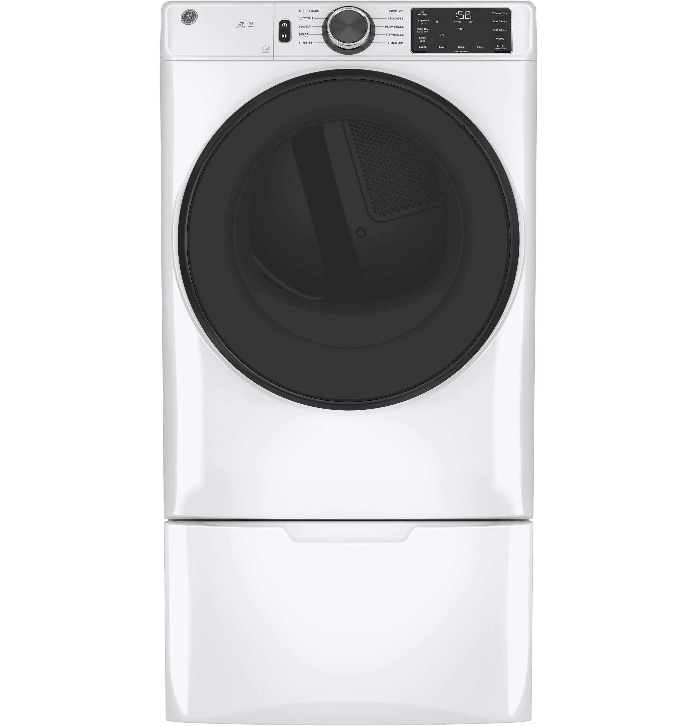 Model: GFD55ESSNWWSD | GE GE® 7.8 cu. ft. Capacity Smart Front Load Electric Dryer with Sanitize Cycle