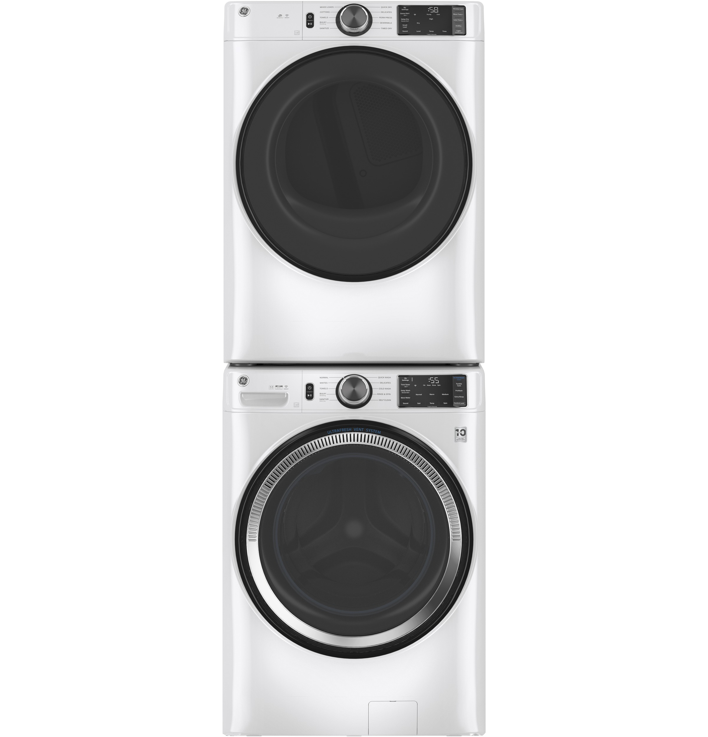 Model: GFD55ESSNWWSD | GE GE® 7.8 cu. ft. Capacity Smart Front Load Electric Dryer with Sanitize Cycle