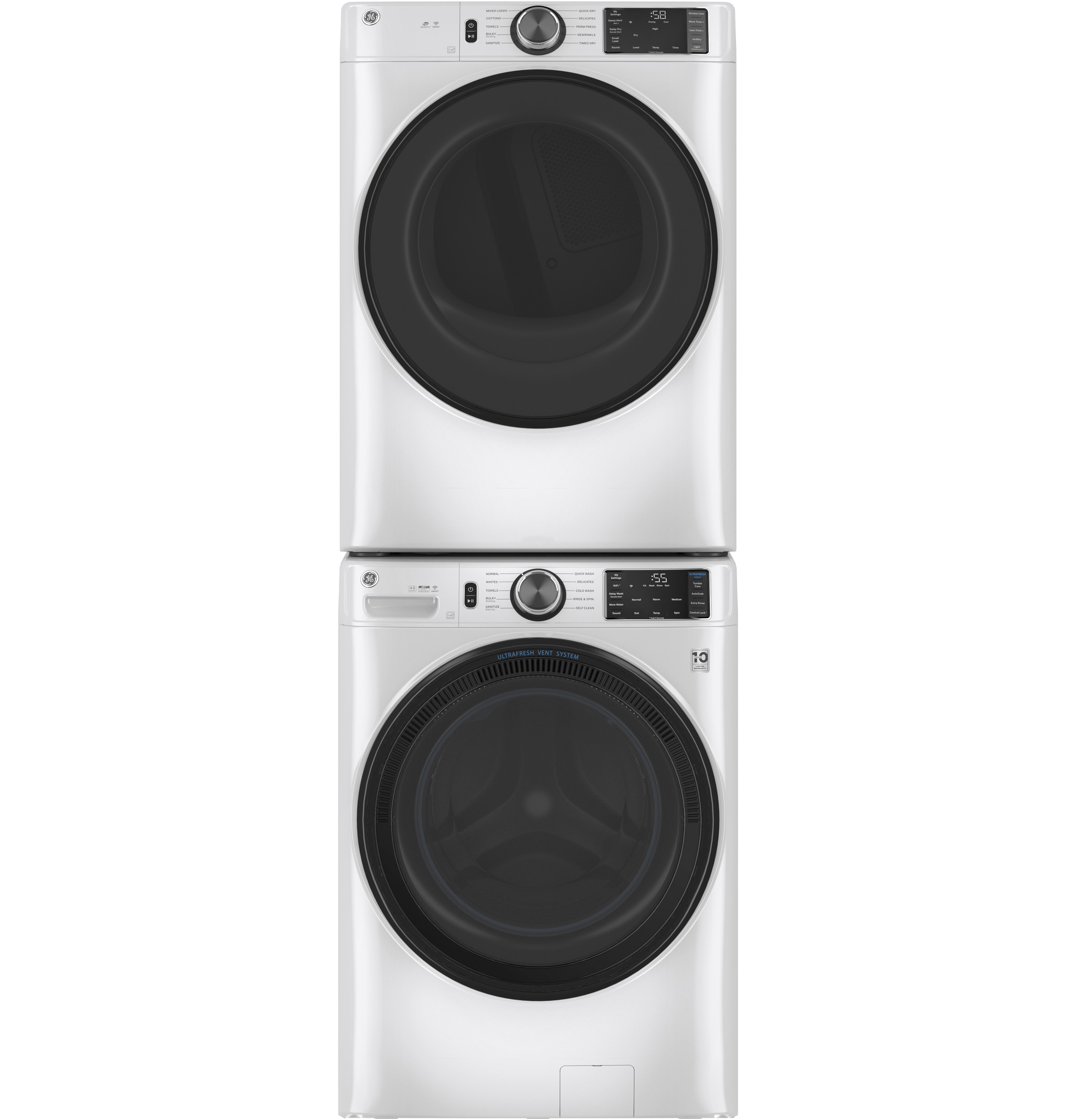 Model: GFD55ESSNWWSD | GE GE® 7.8 cu. ft. Capacity Smart Front Load Electric Dryer with Sanitize Cycle