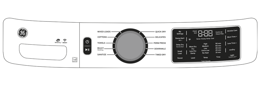Model: GFD55ESSNWWSD | GE GE® 7.8 cu. ft. Capacity Smart Front Load Electric Dryer with Sanitize Cycle