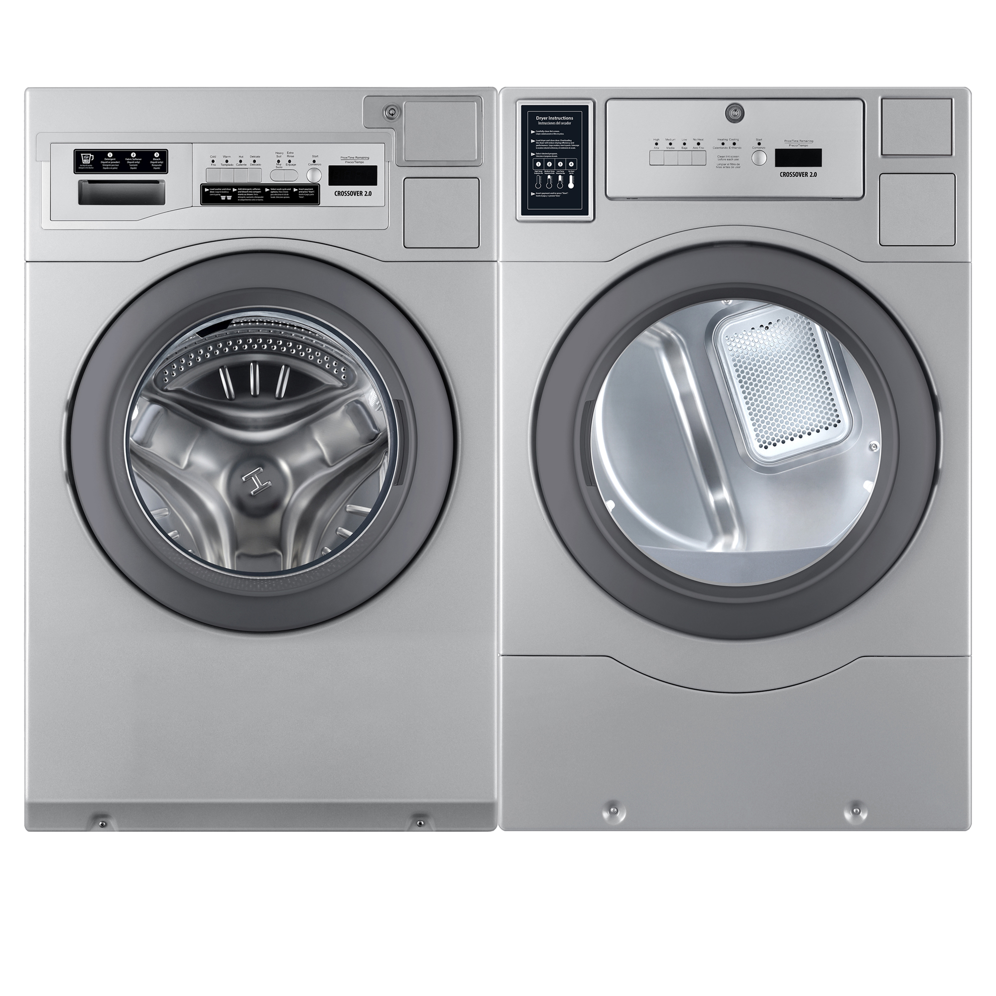 Model: DLHF0817G | Crossover Laundry Crossover True Commercial Laundry - 7.0 CF Top Control Gas Dryer, Coin Option Included/Card Ready, Silver, 27"