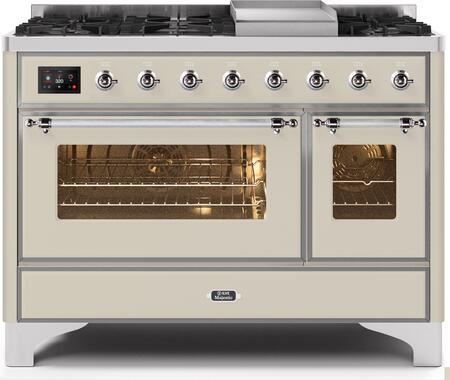 ILVE 48" Majestic II Series Freestanding Dual Fuel Double Oven Range with 8 Sealed Burners, Triple Glass Cool Door, Convection Oven, TFT Oven Control Display, Child Lock and Griddle in Antique White