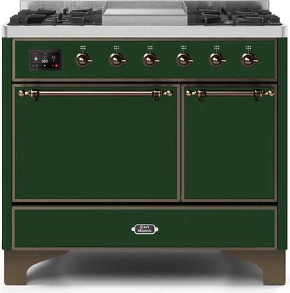 ILVE 40" Majestic II Series Freestanding Dual Fuel Double Oven Range with 6 Sealed Burners,  Solid Door, Convection Oven, TFT Oven Control Display, Child Lock and Griddle in Emerald Green