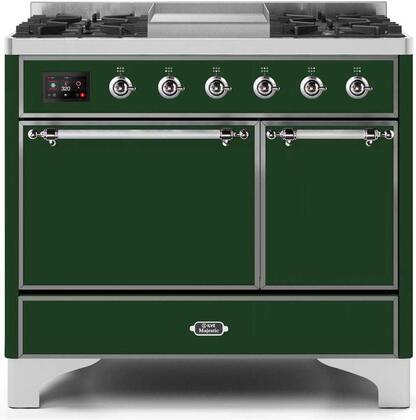 Model: UMD10FDQNS3EGCLP | ILVE 40" Majestic II Series Freestanding Dual Fuel Double Oven Range with 6 Sealed Burners,  Solid Door, Convection Oven, TFT Oven Control Display, Child Lock and Griddle in Emerald Green