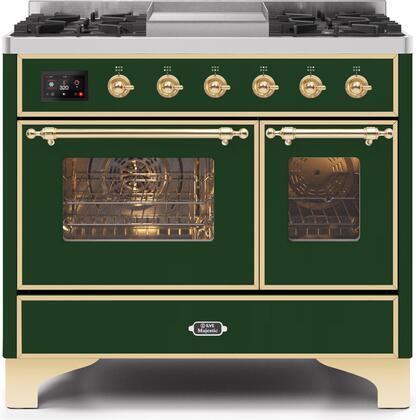 ILVE 40" Majestic II Series Freestanding Dual Fuel Double Oven Range with 6 Sealed Burners,  Triple Glass Cool Door, Convection Oven, TFT Oven Control Display, Child Lock and Griddle in Emerald Green