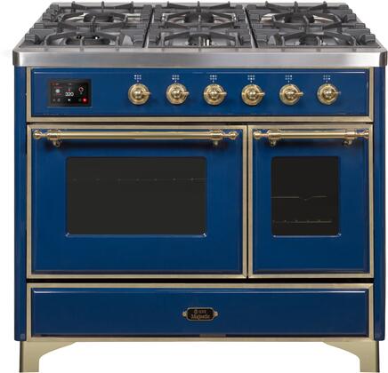 ILVE 40" Majestic II Series Freestanding Dual Fuel Double Oven Range with 6 Sealed Burners,  Triple Glass Cool Door, Convection Oven, TFT Oven Control Display, Child Lock and Griddle in Midnight Blue