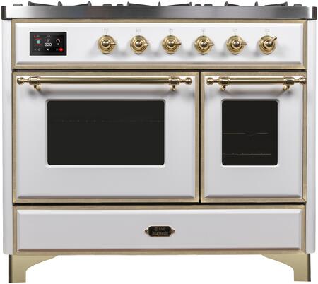 ILVE 40" Majestic II Series Freestanding Dual Fuel Double Oven Range with 6 Sealed Burners,  Triple Glass Cool Door, Convection Oven, TFT Oven Control Display, Child Lock and Griddle in White