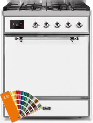 ILVE 30" Majestic II Series Freestanding Dual Fuel Single Oven Range with 5 Sealed Burners,  Solid Door, Convection Oven, TFT Oven Control Display and Child Lock in Custom RAL Color