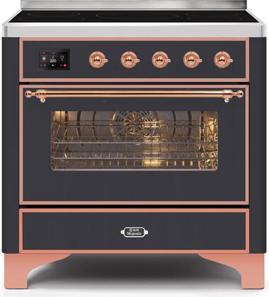 ILVE 36" Majestic II Series Freestanding Electric Single Oven Range with 5 Elements,  Triple Glass Cool Door, Convection Oven, TFT Oven Control Display and Child Lock in Matte Graphite
