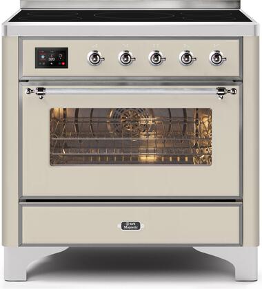 ILVE 36" Majestic II Series Freestanding Electric Single Oven Range with 5 Elements,  Triple Glass Cool Door, Convection Oven, TFT Oven Control Display and Child Lock in Antique White