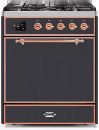 Model: UM30DQNE3MGPLP | ILVE 30" Majestic II Series Freestanding Dual Fuel Single Oven Range with 5 Sealed Burners,  Solid Door, Convection Oven, TFT Oven Control Display and Child Lock in Matte Graphite