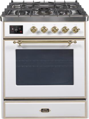 ILVE 30" Majestic II Series Freestanding Dual Fuel Single Oven Range with 5 Sealed Burners,  Triple Glass Cool Door, Convection Oven, TFT Oven Control Display and Child Lock in White