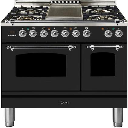 Model: UPDN100FDMPMXLP | ILVE 40" Nostalgie Series Freestanding Double Oven Dual Fuel Range with 5 Sealed Burners and Griddle in Matte Graphite