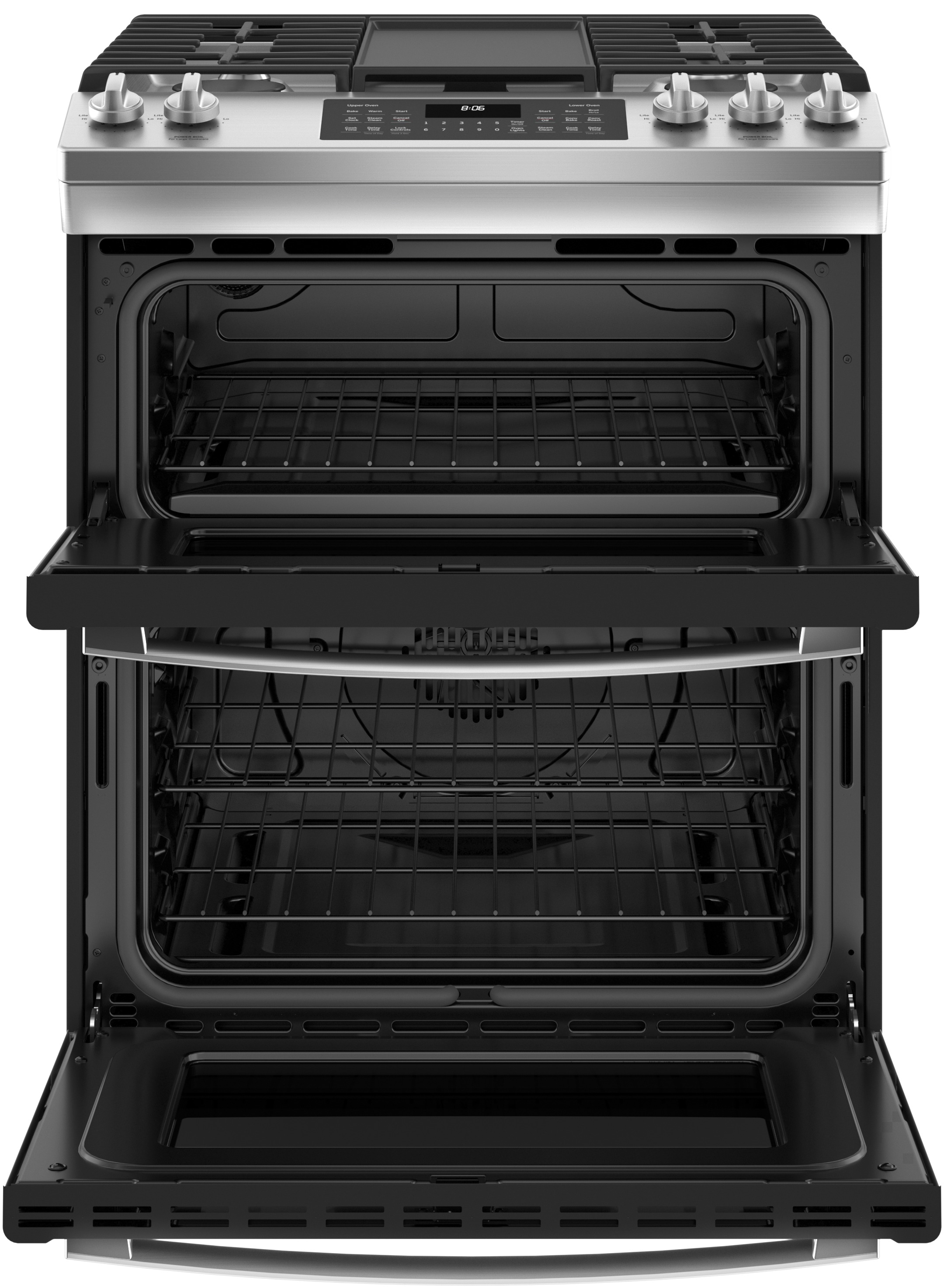 GE JGSS86SPSS GE® 30" SlideIn Front Control Gas Double Oven Range Charlotte Appliance in