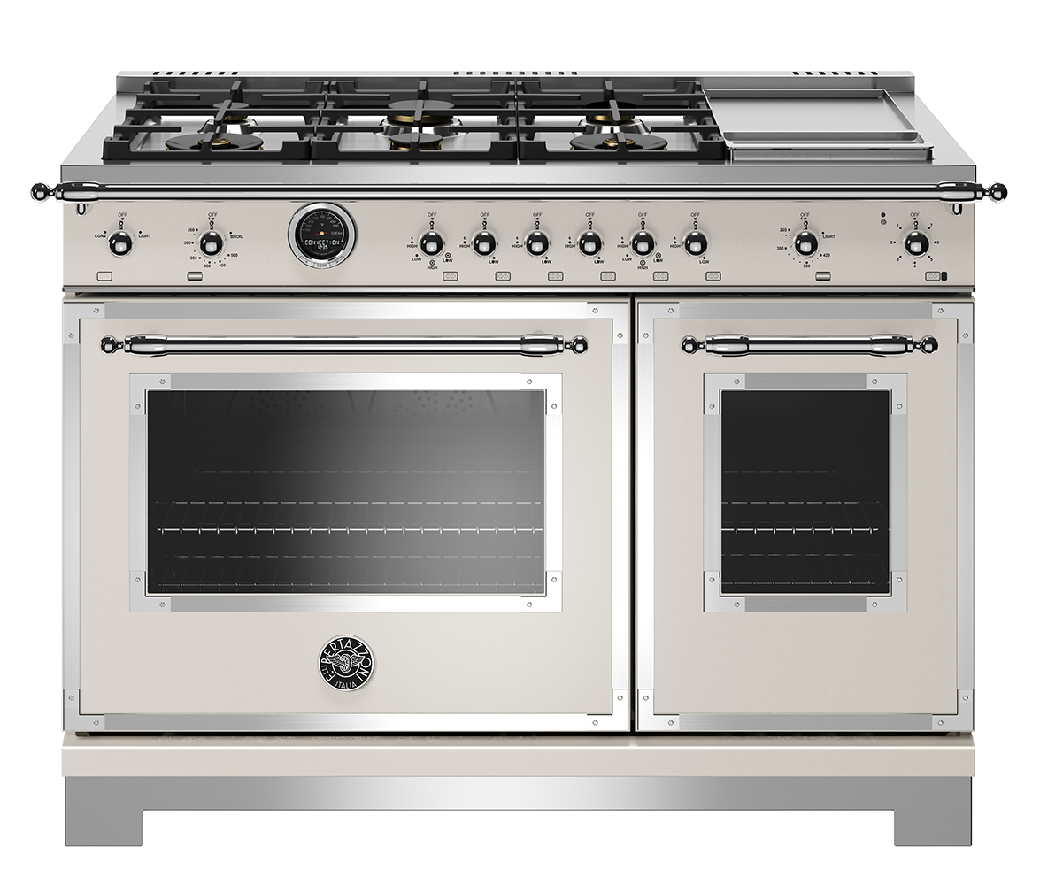 Bertazzoni 48" Hertitage Series range - Electric self clean oven - 6 brass burners + griddle